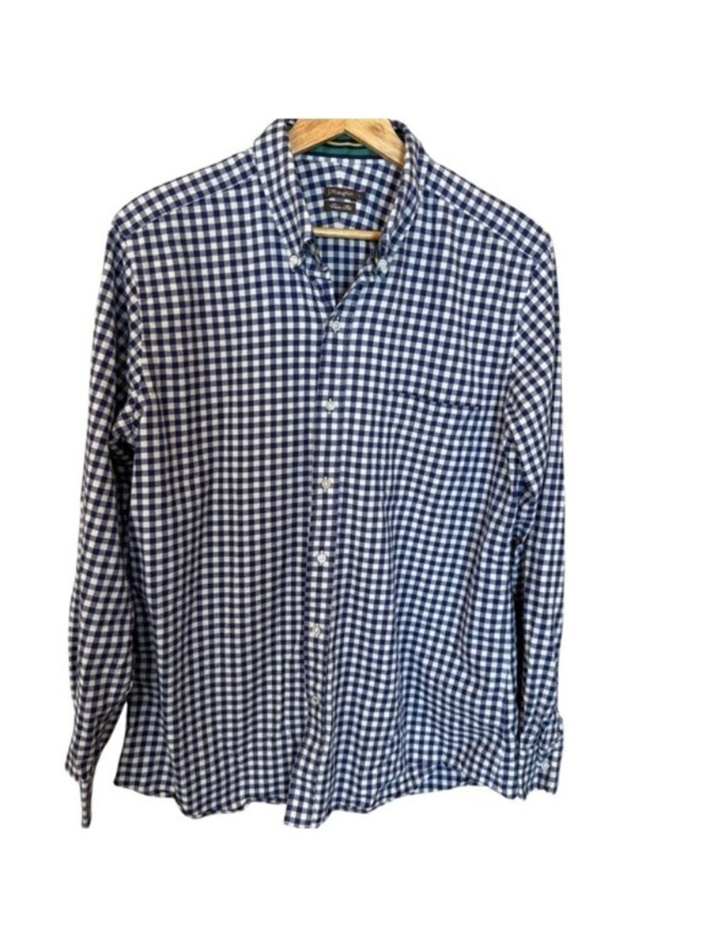 J. McLaughlin Shirt Trim Fit Plaid Check Mens XL Cotton Blue White Button Down